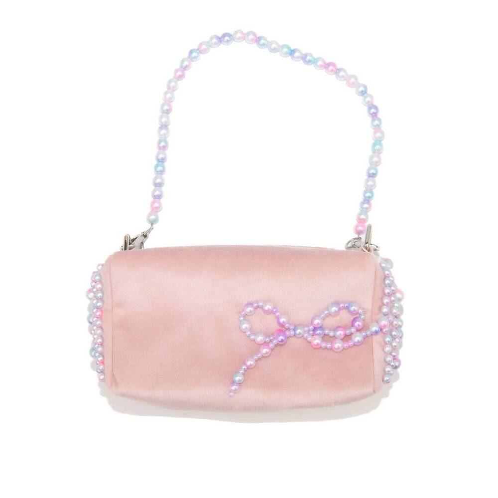 NEW BARI LYNN women's bag velvet with pearl bow in pink